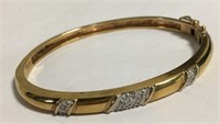 Sterling Goldwashbangle Bracelet With Clear Stones