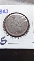 1853 Large Cent Great Detail Has Hole