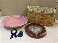 Longaberger basket, Pie Dish ,Lid  & more