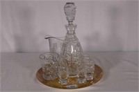 Crystal Decanter W/ 6 Glasses And 2 Creamers