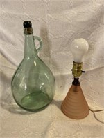 Large Bottle and Pink Glass Lamp