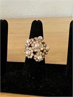 Cluster Pearl Crystals Ring costume jewelry