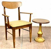 (2) Vintage Stanley Armchair & Wood Pedestal Table