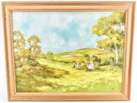 Large Original Sgd Painting, Children in Clearing