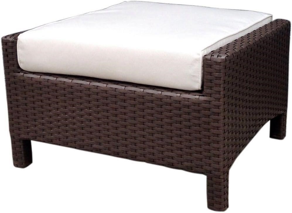Brown Outdoor Wicker Ottoman with Cushion