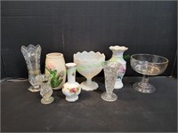 Vases, Glass Pedestal Dish & Milk Glass Planter