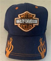 HARLEY DAVIDSON BALL CAP-BLUE W/FLAMES/ADJUSTABLE