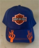 HARLEY DAVIDSON BALL CAP-BLUE W/FLAMES/ADJUSTABLE
