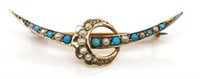 Edwardian 9ct gold, pearl and turquoise set brooch