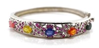 Multi colour gem set silver bracelet