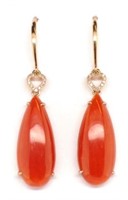 Coral and diamond set 18ct rose gold earrings
