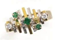 18ct two tone gold, diamond and emerald set ring