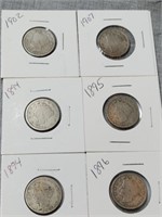 6- Liberty V- Nickels, dates as shown