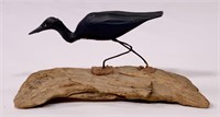 Shorebird, hand carved wood, wire legs on drift