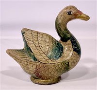 Paper mâché goose, hand painted, 7"L, 6.5"T,