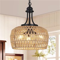 Light Fixture Ceiling Hanging with Woven Lampshade