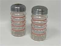 Pink Ribbed Stripe Glass Salt & Pepper Shakers