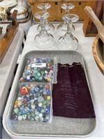 Collection of Marbles & 4 Margarita Glasses
