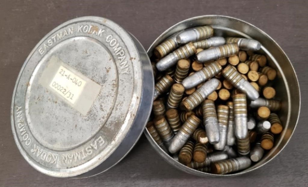 Tin of .30 (?) Caliber Cast Bullets