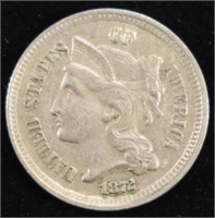 1872 3-CENT NICKEL CH AU/BU