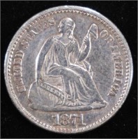 1871 SEATED LIBERTY HALF DIME BU