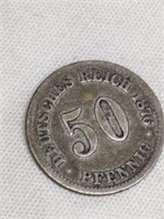 1876 50 Pfennig Silver German Coin