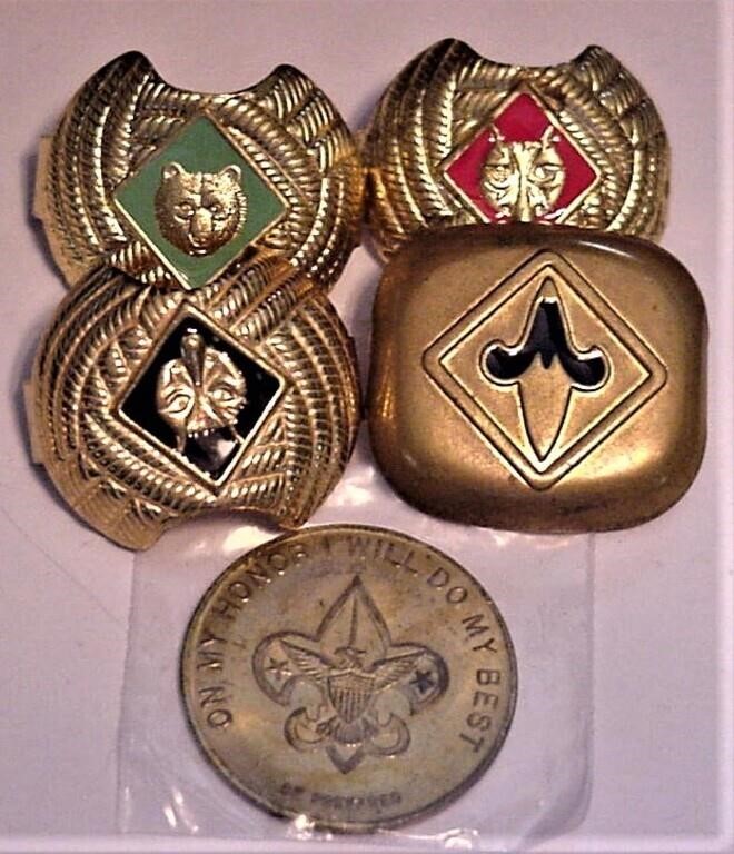 5 pc Cub Boy Scout Slide Clips & Secret Coin