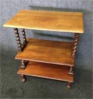 3 Tier Wood End Table with Barley Twist Supports