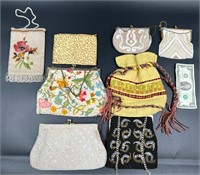 8 Vintage Purses - Beaded, Crocheted, Woven