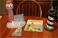 Assorted lot of lighthouses and a slate