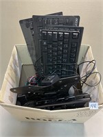 BOX LOT OF KEYBOARDS W TV WALL MOUNT AND MORE