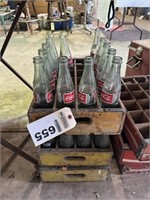 (3) Coca-Cola wooden pop crates with bottles