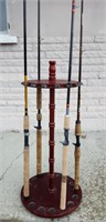 Vintage Wooden 16-Spot Fishing Rods Holder, Rods