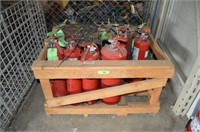 WOODEN BOX W/ APPROX 15 FIRE EXTINGUISHERS
