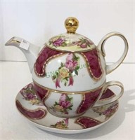 Decorative china single cup tea pot saucer and