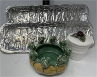 Majolica Style Bowl Jar Metal Elephant Trays