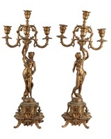 Gilt Metal and Onyx Figural Candelabras - Pair