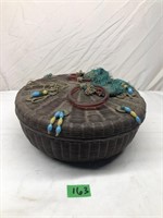 Large Vintage Wicker Chinese Sewing Basket