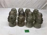 12 Clear Glass Insulators Various Makes & Numbers