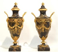 Pair of French Style Marble & Bronze Urns