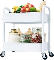 2-Tier Rolling Utility Cart with Handle  White