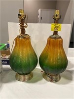 PAIR OF MID CENTURY COLORED GLASS PEAR SHAPED