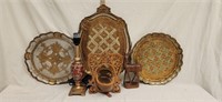 (3) Vintage Italian Florentine Wood Trays, Lamp