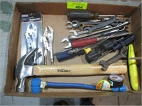 Flat w/hammer, vise grips, screwdrivers, misc