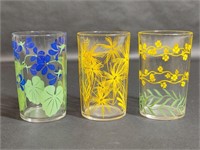 Swanky Swig Glasses Yellow Blue Floral Trio