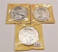 (3) 1923-S Silver Dollars AU-BU