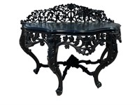 ANTIQUE EBONIZED HEAVY CARVED CONSOLE TABLE