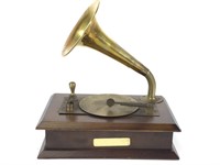 Antique Wood Brass Gramophone Music Box