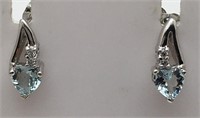 10k White Gold, Aquamarine & Diamond Earrings