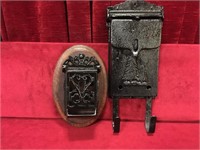 Cast Iron Match Holder & Tin Mailbox